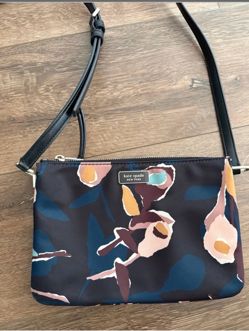 kate spade Black Floral Print Crossbody with Multicolor Accents